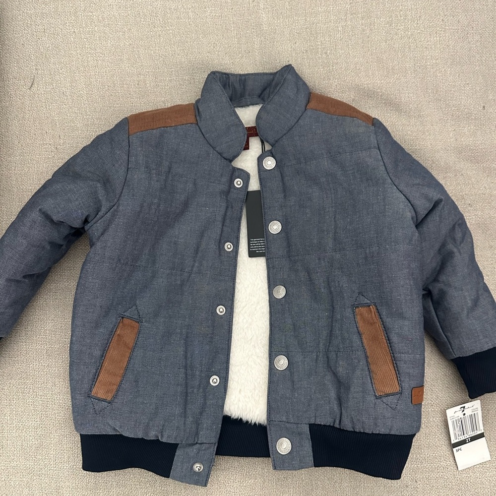7 For All Mankind Denim and Brown Kids Puffer Jacket